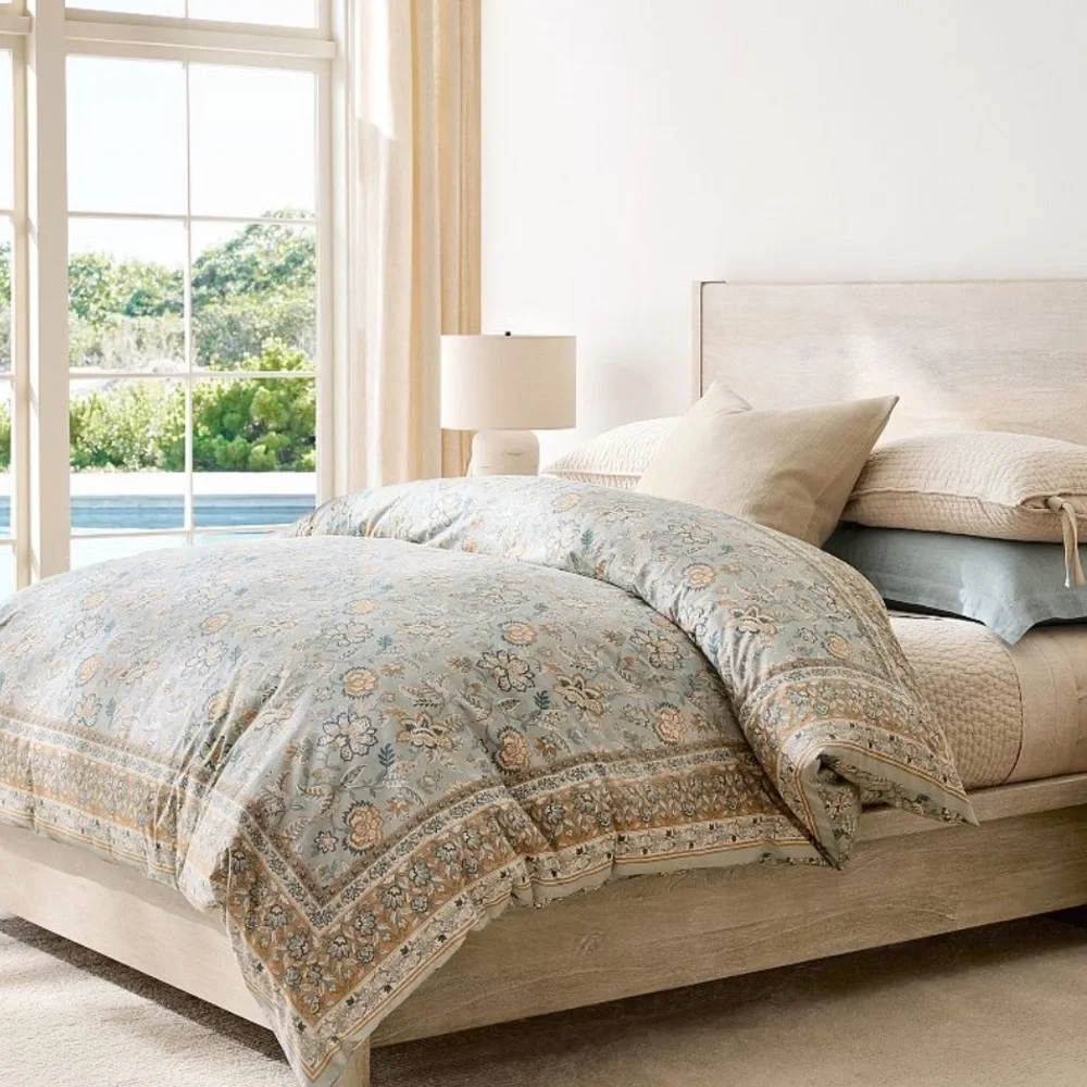 Pottery Barn Brooke Chambray Floral Print Euro Pillow Sham $113 retail